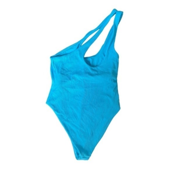 L*Space Phoebe Classic One-Shoulder Rib One-Piece Blue Swimsuit Size 10 NWOT - Picture 4 of 8